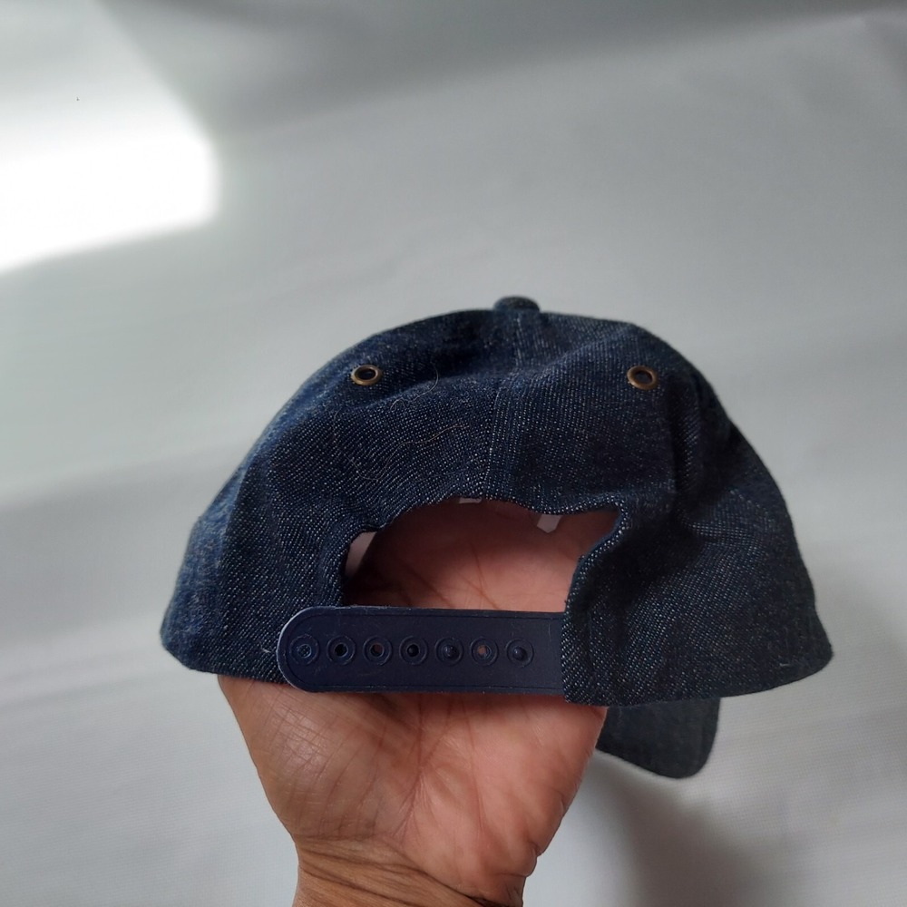 GUESS Women Baseball Cap OS Blue Retro Embroidered Logo Denim Snapback Hat - Picture 4 of 7